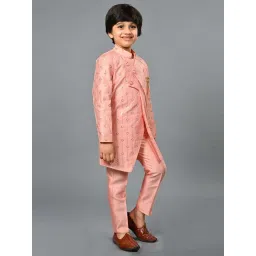 Ahhaaaa Kids Pink Embellished Full Sleeves Sherwani Set image 3