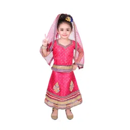 Ahhaaaa Kids Pink Embroidered Choli, Lehenga with Dupatta-picture-23