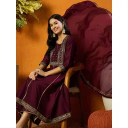 AHIKA Ethnic Motifs Embroidered Gotta Patti Anarkali Kurta with Palazzos & Dupatta-picture-10