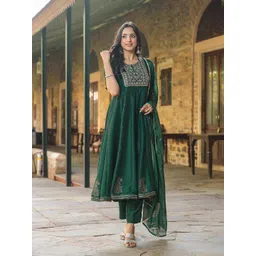 AHIKA Ethnic Motifs Yoke Design Anarkali Kurta & Trousers With Dupatta-picture-16