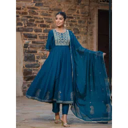 AHIKA Ethnic Motifs Yoke Design Anarkali Kurta & Trousers With Dupatta-picture-34