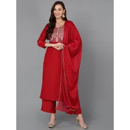 AHIKA Ethnic Motifs Yoke Design Regular Thread Work Kurta with Palazzos & With Dupatta-picture-41