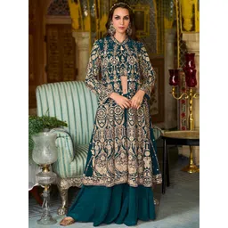 AHIKA Floral Embroidered Shoulder Straps Crop Top With Sharara & Shrug-picture-36