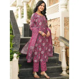 AHIKA Floral Printed Round Neck Straight Kurta With Trousers & Dupatta-picture-13