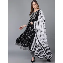 AHIKA Women Black Embroidered Pure Cotton Kurta with Trousers & With Dupatta-picture-23