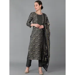 AHIKA Women Black Ethnic Printed Beads and Stones Kurta with Trousers & Dupatta-picture-39