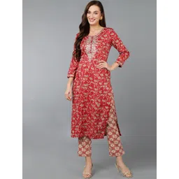 AHIKA Women Floral Printed Zari Detailed Regular Kurta-picture-30