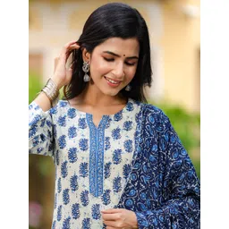 AHIKA Women White & Navy Blue Printed Kurta with Trousers & Dupatta-picture-18