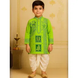 AHLAN APPARELS Boys Ethnic Motifs Printed Regular Pure Cotton Kurta with Dhoti Pants-picture-45
