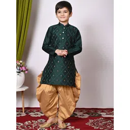 AHLAN APPARELS Boys Floral Embroidered Regular Sequinned Dupion Silk Kurta with Patiala-picture-42