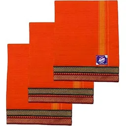 ahmadun Pure Cotton Soft Orange Lungi for Men Free Size Branded, Comfortabl 2.25 Meters PACK OF 3-picture-21