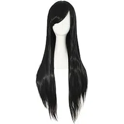 AHS Synthetic Hair Straight Wig with Bangs Long Straight Black Color Wigs for Women Women Stylish Synthetic Heat Resistant 120° Celcius Hair Wigs (Black, Length 39")-picture-37