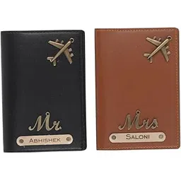 aica Unisex-Adult Personalised Name, Charm & Color Leather Passport Cover Gift Set/Wallet For Couple - 2 Pcs | Wedding Anniversary Marriage Gifts For Couple Friend Husband Wife, Assorted-picture-27