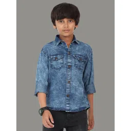 AIDAN PAUL Boys Denim Double Pocket Casual Shirt-picture-24