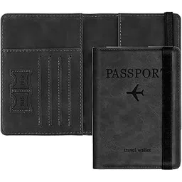 aiersa Passport Holder Cover Travel Wallet Organiser, Passport Case with RFID Blocking, PU Leather Travel Document Holder for Men & Women Travel Accessories (Black)-picture-52
