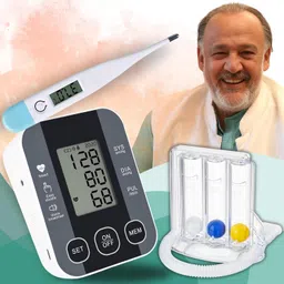 Aika AK-S10 Blood Pressure Monitor with Talking Guidance, Quick Response Digital Thermometer & LS-101 Three-Ball Spirometer for Lung Health Improvement I Bp Monitor-image-3