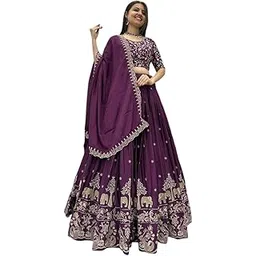 Aika Creation Women's Vichitra Embroidered Semi-Stitched Lehenga Choli Juli LH-New-picture-21
