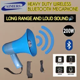 aimers LOng Range Megaphone Recorder, USB & Memory card input. Siren, Music (200 W) Wireless Bluetooth Megaphone for Announcement with Rechargeable Double Battery Indoor, Outdoor PA System-picture-16