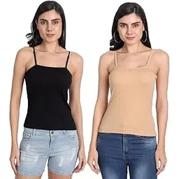 aimly Women Cotton Square Neck Extra Transparent Removable Strap Spaghetti Camisole Combo Pack of 2-picture-45
