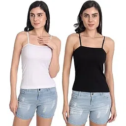 aimly Women Cotton Square Neck Extra Transparent Removable Strap Spaghetti Camisole Combo Pack of 2-picture-12
