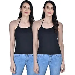 aimly Women's Cotton Sleeveless Halter Neck Camisole Slip Spaghetti Combo Pack of 2-picture-55