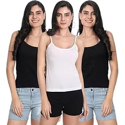 aimly Women's Regular Fit Cotton Camisole Slip Spaghetti Combo Pack of 3-picture-42