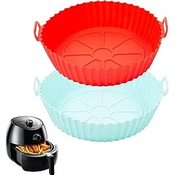 Air Fryer Silicone Pot, Reusable Air Fryer Silicone Insert Fit 6-8 QT Air Fryer, 2-Pack Square Silicone Air Fryer Liner, 8-Inch round Air Fryer Liner, Heat Resistant Food Safe (BLUE+RED)-picture-25