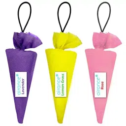 Airance 60 g Each Lemongrass, Lavender & Rose Fragrance Hanging Camphor Cone Car Air Freshener Combo (Pack of 3)-picture-32