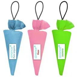 Airance 60 g Each Rose, Pure Organic & Jasmine Fragrance Hanging Camphor Cone Car Air Freshener Combo (Pack of 3)-picture-22