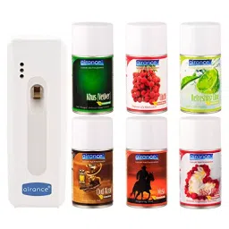 Airance Automatic Room Freshener Dispenser Machine with 250 ml Each Khus (Vetiver), Litchi, Refreshing Lime, Oud Wood, Musk & Rose Petals Fragrance Spray Bottle (Pack of 6)-picture-21