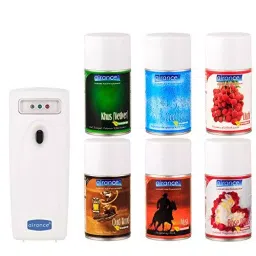 Airance Automatic Room Freshner LED Aerosol Dispenser With 250 ml Each Khus (Vetiver), Cool Splash, Litchi, Oud Wood, Musk & Rose Petals Fragrance Refill (Pack of 7)-image-35