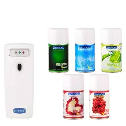 Airance Automatic Room Freshner LED Aerosol Dispenser With 250 ml Each Khus (Vetiver), Cool Splash, Refreshing Lime,Rose Petals & Litchi Fragrance Refill (Pack of 6)-image-34