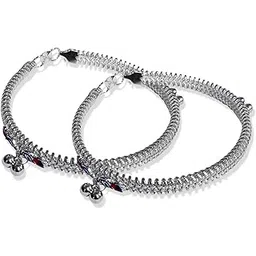 airtick (1 Pair) Traditional Jali Design Adjustable Metal Alloy Latkan Ghungroo Leg Painjan Payal Anklets Rajasthani Style Round Foot Bangle Kada Fashion Jewellery Set For Women's And Girl's-picture-20