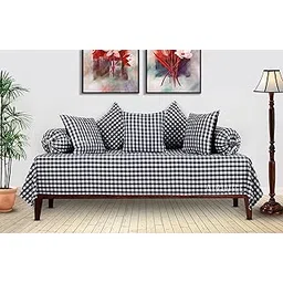 AIRWILL Opulent Diwan Set – Stylish & Comfortable Cotton Set with Coordinated Cushion & Bolster Covers - Pack of 8, Black,White-picture-28