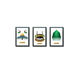 Aisha Decorz Black & Multicoloured Set of 3 Piece Wood Religious Wall Photographs-picture-29