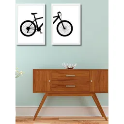Aisha Decorz Set Of 2 White & Black Cycle MDF Wooden Wall Paintings-picture-15