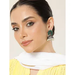 AITIHYA Floral Ethnic Stone Studded Dome Shaped Jhumkas Earrings-picture-21
