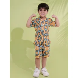 Aj DEZInES Boys Abstract Printed Shirt Collar Pure Cotton Shirt with Shorts-picture-34