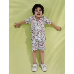 Aj DEZInES Boys Alphabet Printed Shirt Collar Pure Cotton Shirt with Shorts-picture-12