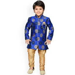 Aj DEZInES Boys Blue & Brown Woven-Design Sherwani Set-picture-57