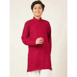 Aj DEZInES Boys Ethnic Motifs Embroidered Mandarin Collar Sequinned Cotton Kurta-picture-18