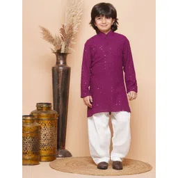 Aj DEZInES Boys Ethnic Motifs Embroidered Regular Pure Cotton Kurta With Salwar-picture-36
