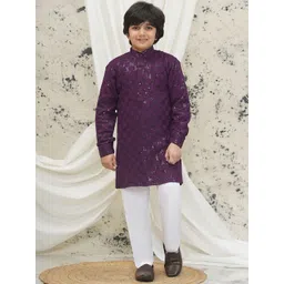 Aj DEZInES Boys Ethnic Motifs Embroidered Regular Sequinned Kurta with Pyjamas-picture-24