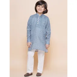 Aj DEZInES Boys Ethnic Motifs Mandarin Collar Pure Cotton Kurta With Pyjama image 1