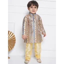 Aj DEZInES Boys Ethnic Motifs Printed Above Knee Straight Pure Cotton Kurta With Pyjama-picture-28