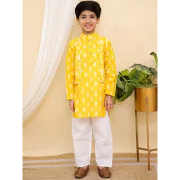 Aj DEZInES Boys Ethnic Motifs Printed Mandarin Collar Pure Cotton Straight Kurta & Trouser-picture-15