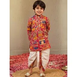 Aj DEZInES Boys Ethnic Motifs Printed Regular Pure Cotton Kurta with Dhoti Pants-picture-32