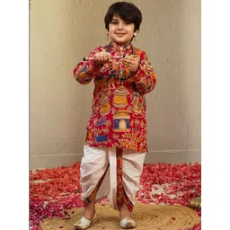 Aj DEZInES Boys Ethnic Motifs Printed Regular Pure Cotton Kurta with Dhoti Pants-picture-38