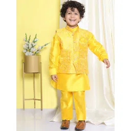 Aj DEZInES Boys Ethnic Motifs Regular Raw Silk Kurta With Pyjamas & Nehru Jacket-picture-51