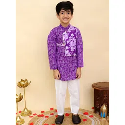 Aj DEZInES Boys Floral Printed Mandarin Collar Pure Cotton Kurta With Pyjama-picture-34